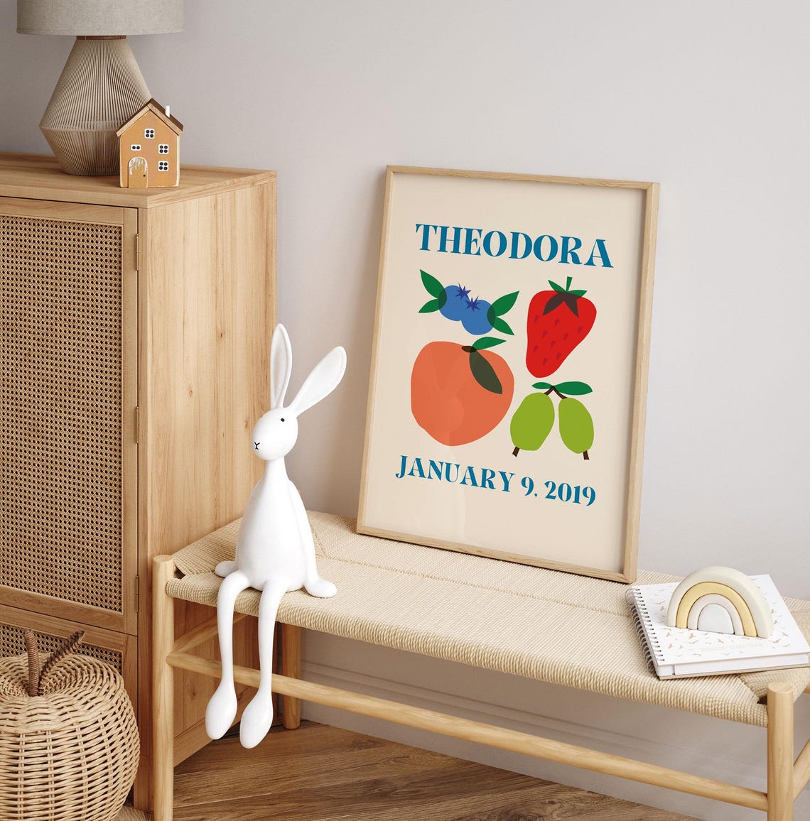 Theodora Personalized Name Birthdate Fruit Art Nursery Poster - Image 5