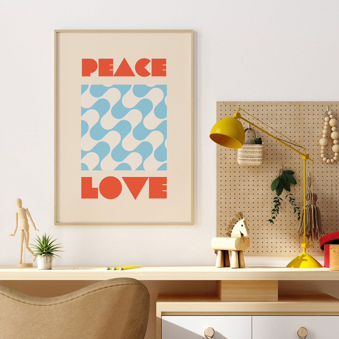 Peace Love Kids Room Abstract Squiggles Art Print - Image 4