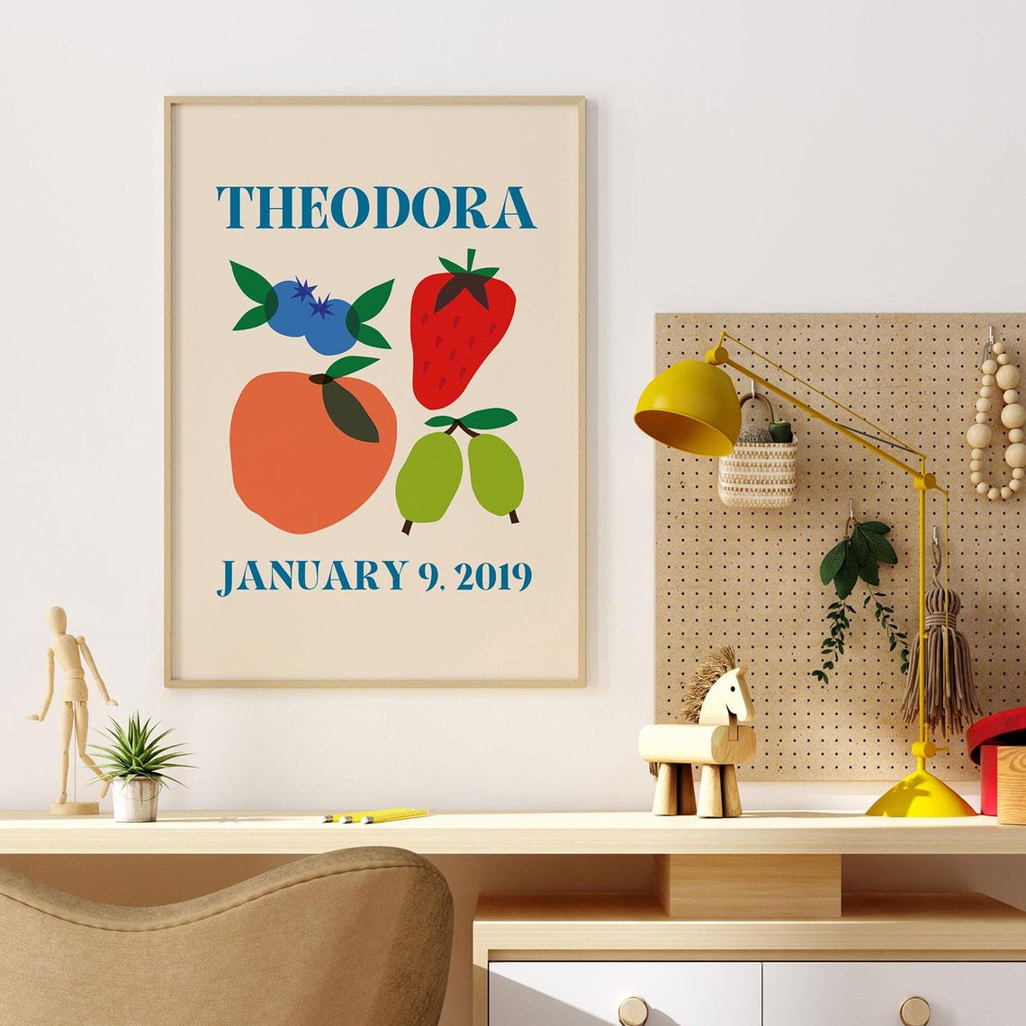 Theodora Personalized Name Birthdate Fruit Art Nursery Poster - Image 3