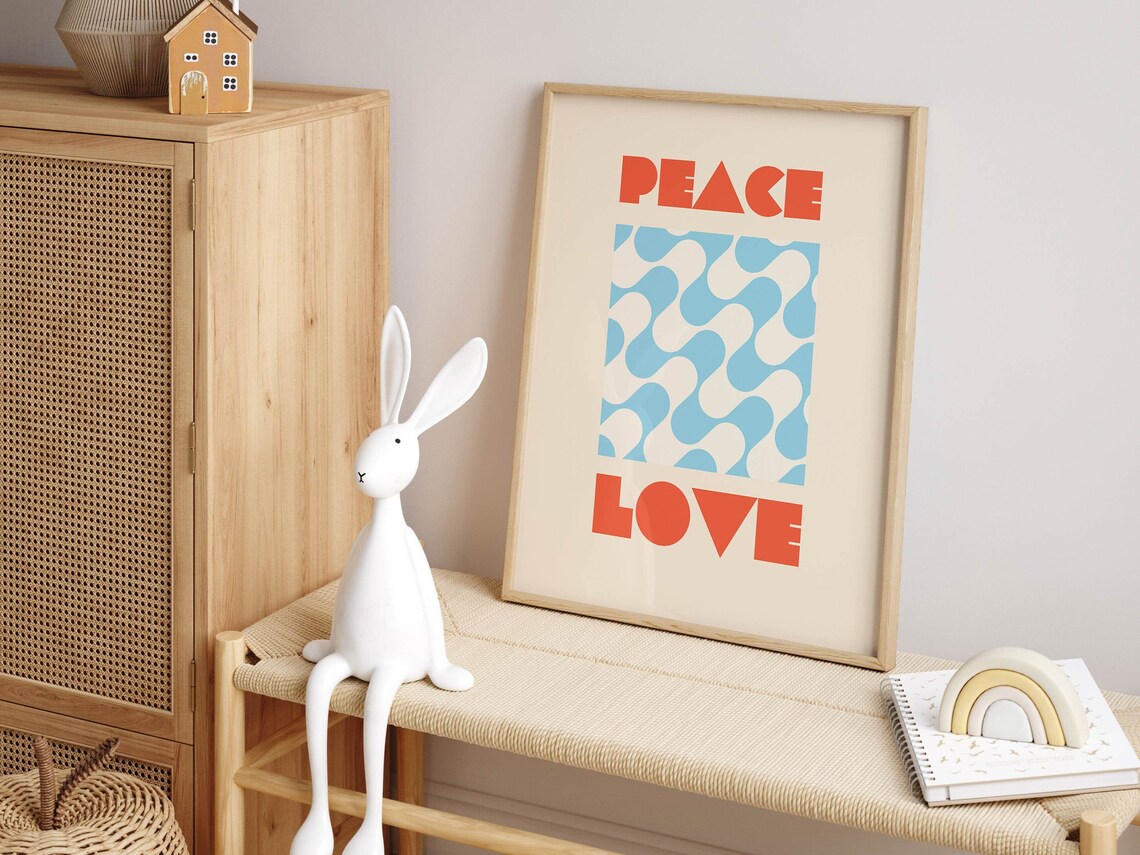 Peace Love Kids Room Abstract Squiggles Art Print - Image 2