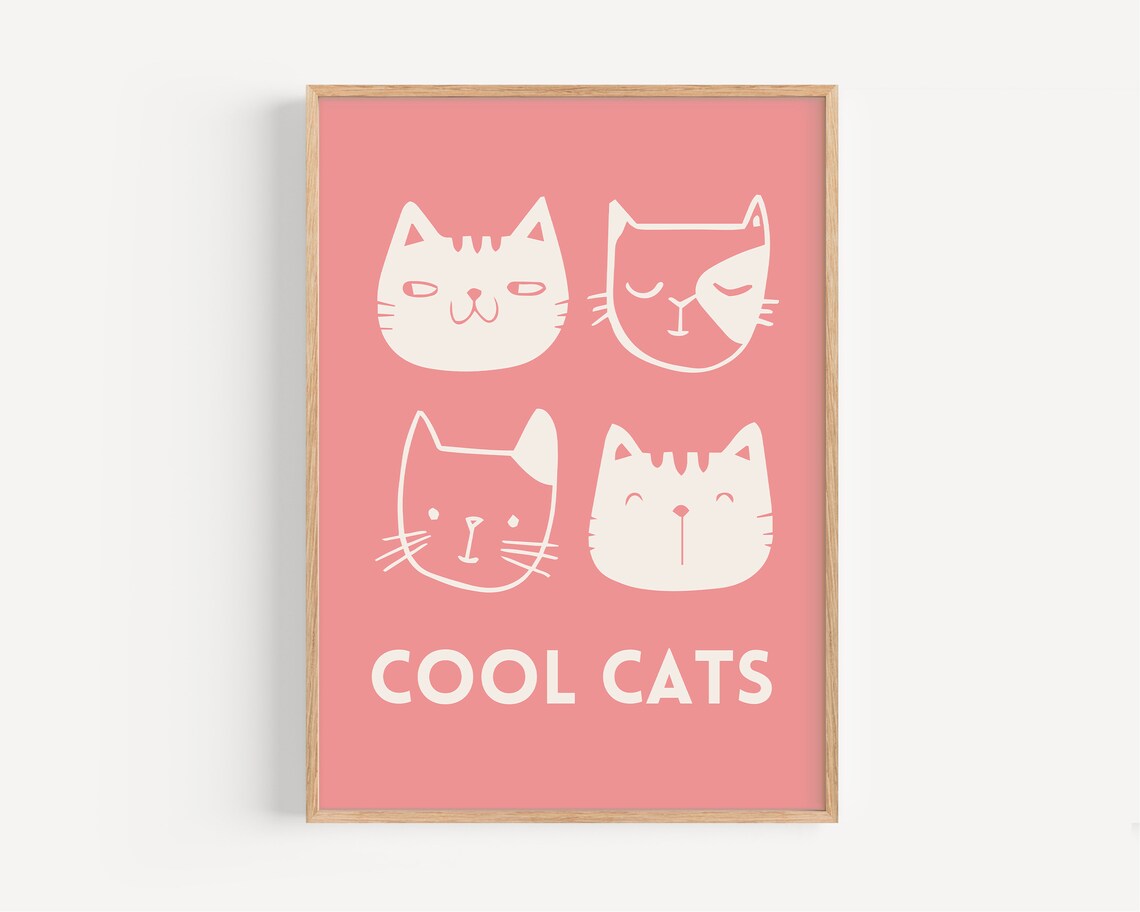 Cool Cat Print Retro Nursery Decor Art Print - Image 2