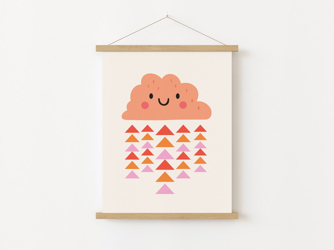 Happy Smiling Cloud Poster with Colorful Rain Triangle Nursery Art - Image 2