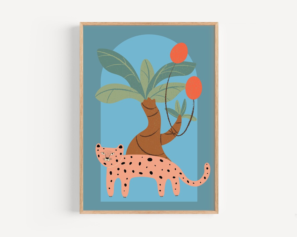 Kids Jungle Print Retro Toddler Poster, Nursery Decor
