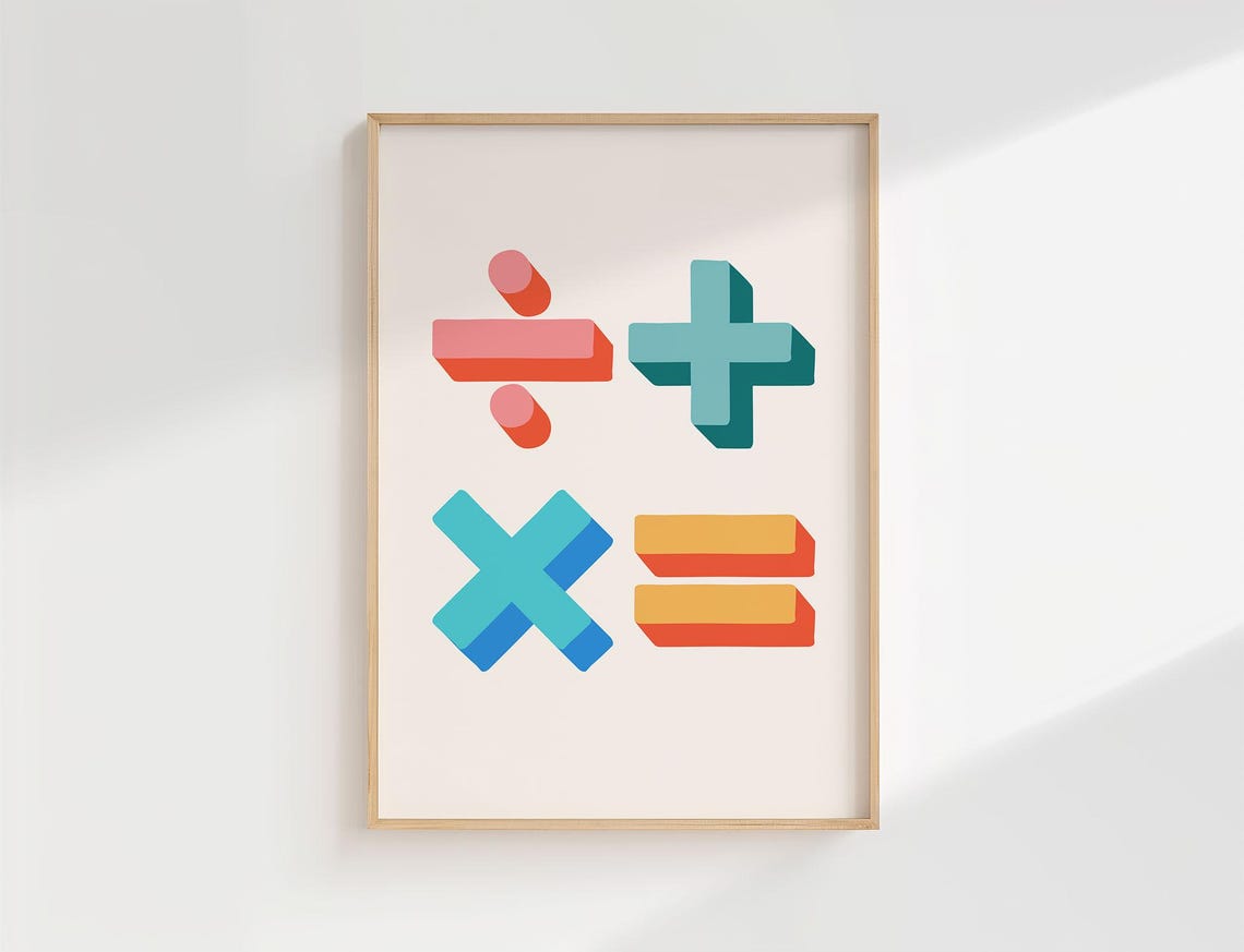Bright Colorful Math Symbols Poster Kids Classroom Nursery Decor Art - Image 2