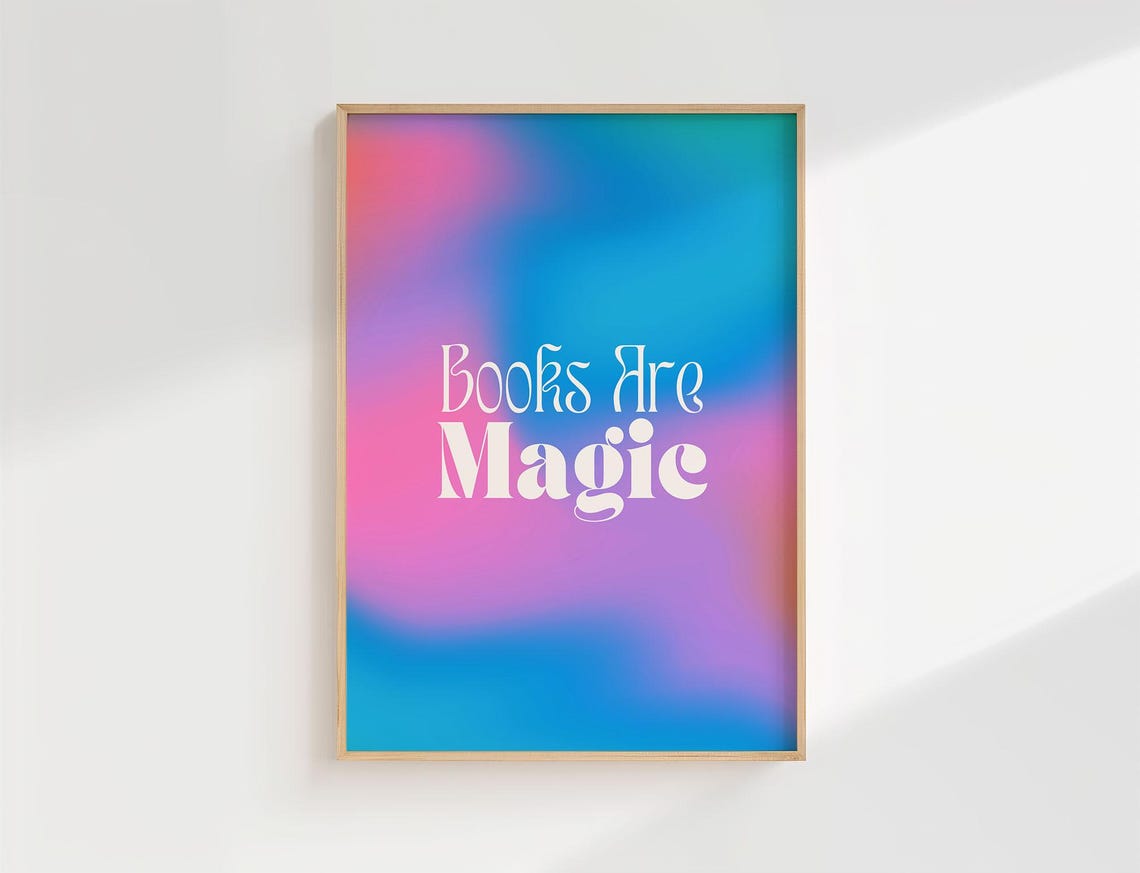Books Are Magic Quote Dreamy Gradient Kids Reading Room Poster - Image 4