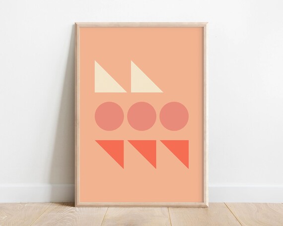 Abstract Kids Print Scandi Playroom Decor Boho Geometric Poster Minimalist Bedroom Art Peachy Pink Gallery Wall Retro Vintage Style