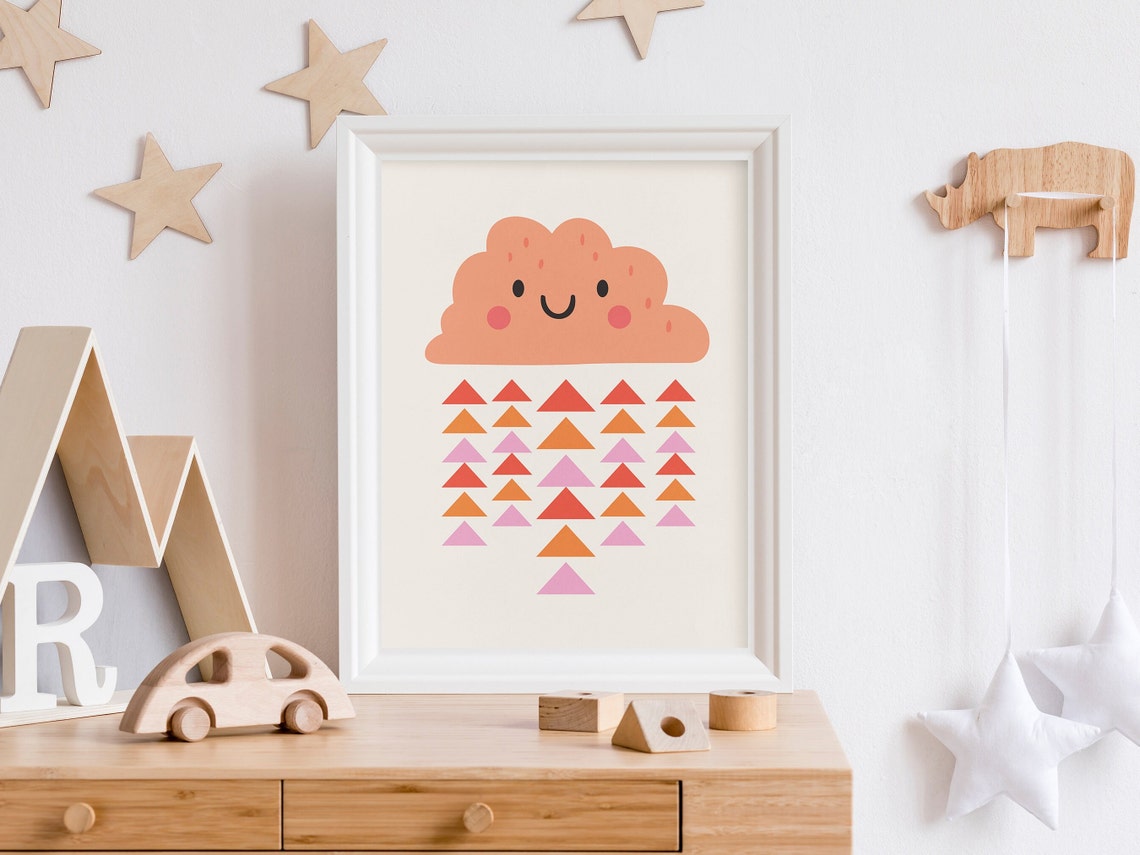 Happy Smiling Cloud Poster with Colorful Rain Triangle Nursery Art - Image 4