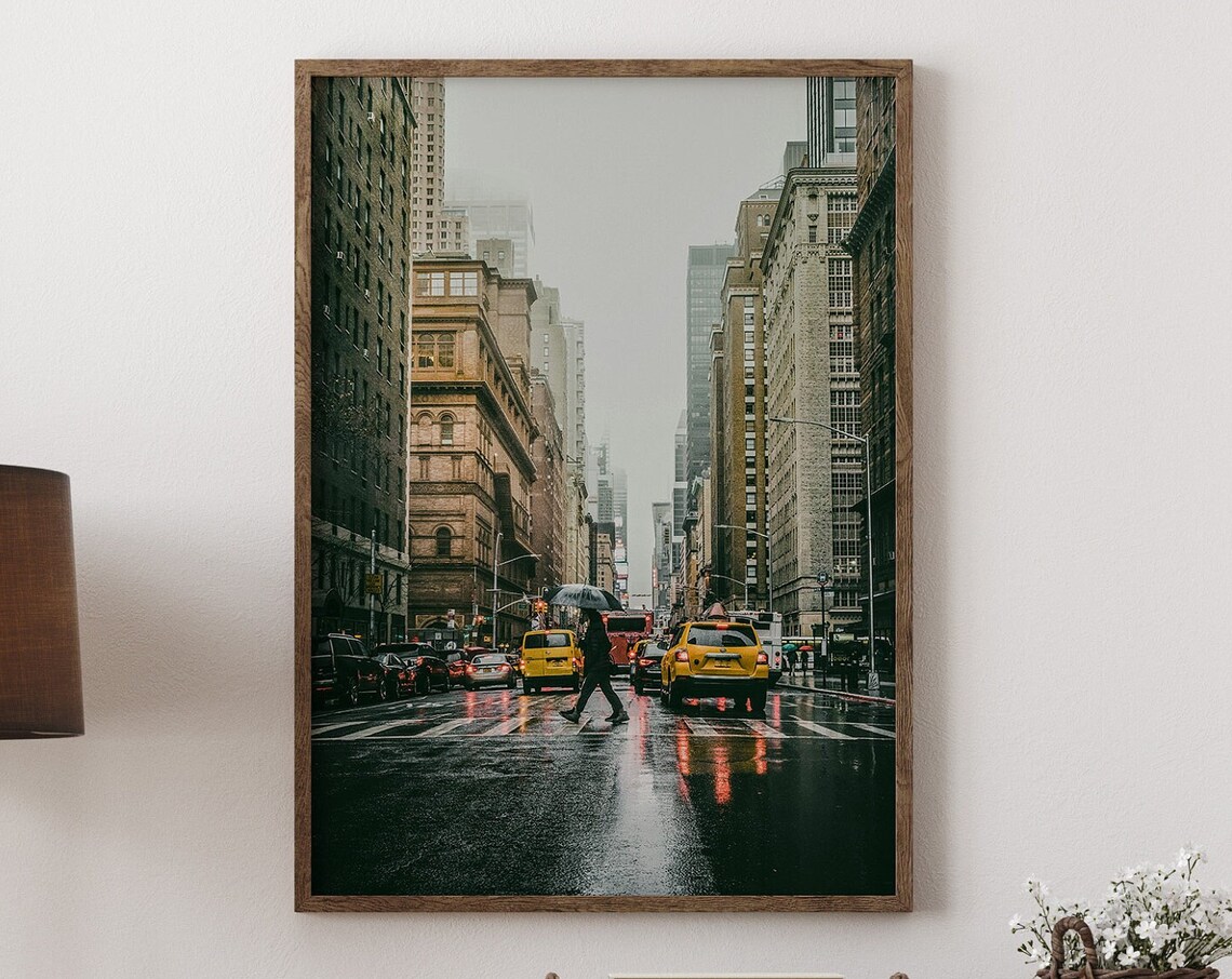 New York City Rainy Street Yellow Cab Photography Manhattan Poster