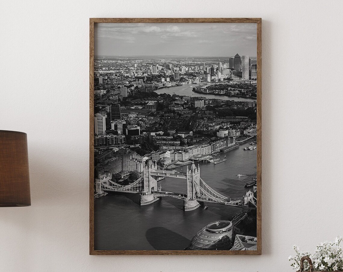 London Tower Bridge Aerial Black White Photography Poster England