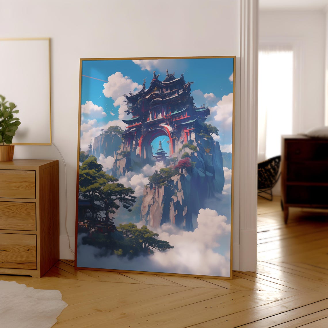 Dark Fantasy Temple Gate on Misty Cliff Above Cloud Sea Poster - Image 4