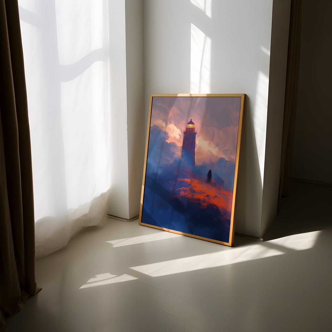 Mystic Lighthouse Ember Clouds Night Ocean Dramatic Glow Poster - Image 3