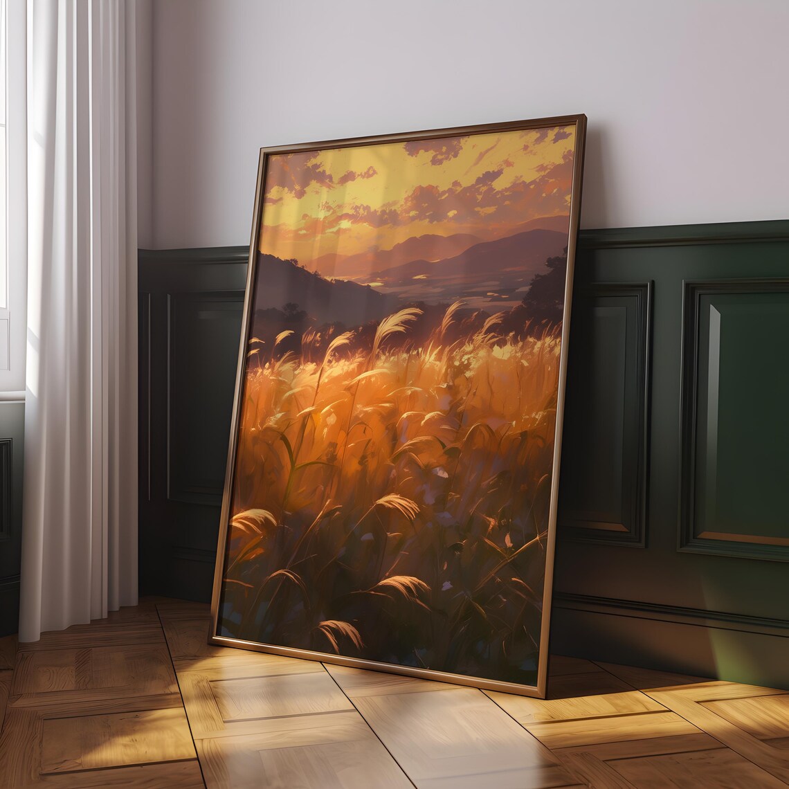 Golden Pampas Grass Sunset Purple Sky Mountain Glow Vista Poster - Image 2