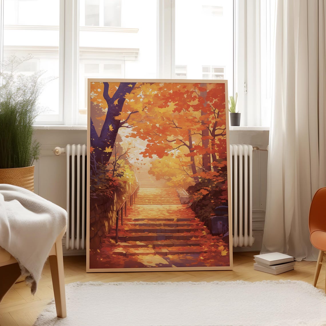 Autumn Maple Forest Stone Staircase Falling Leaves Glow Poster - Image 4