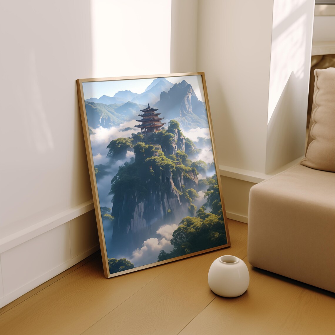 Ancient Pagoda Misty Mountain Peak Above Sea of Clouds Poster - Image 2