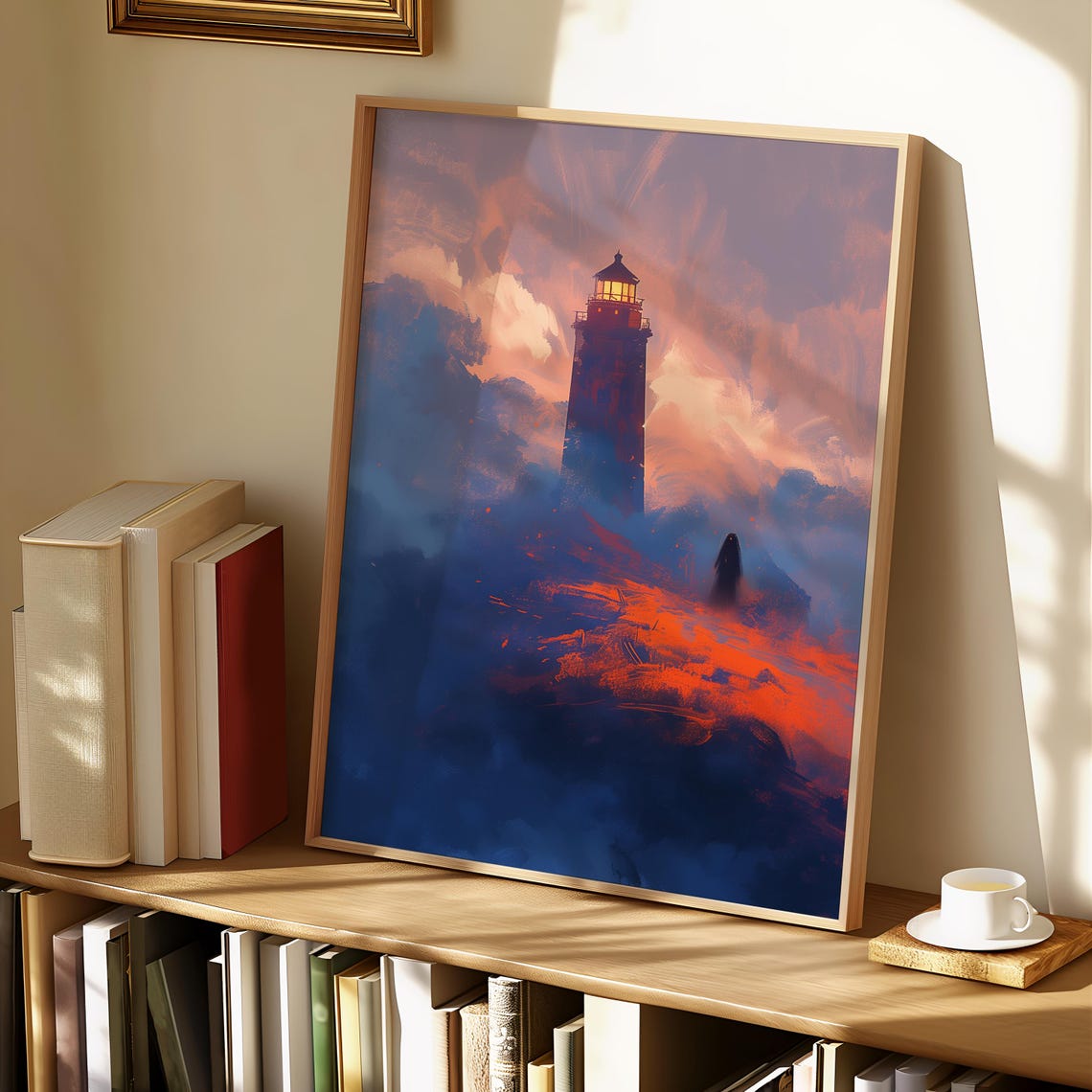 Mystic Lighthouse Ember Clouds Night Ocean Dramatic Glow Poster - Image 2