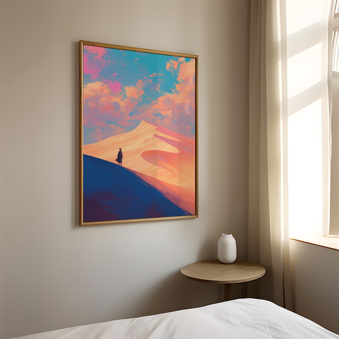 Lone Figure Surreal Colorful Desert Dunes Sky Dreamscape Poster - Image 2