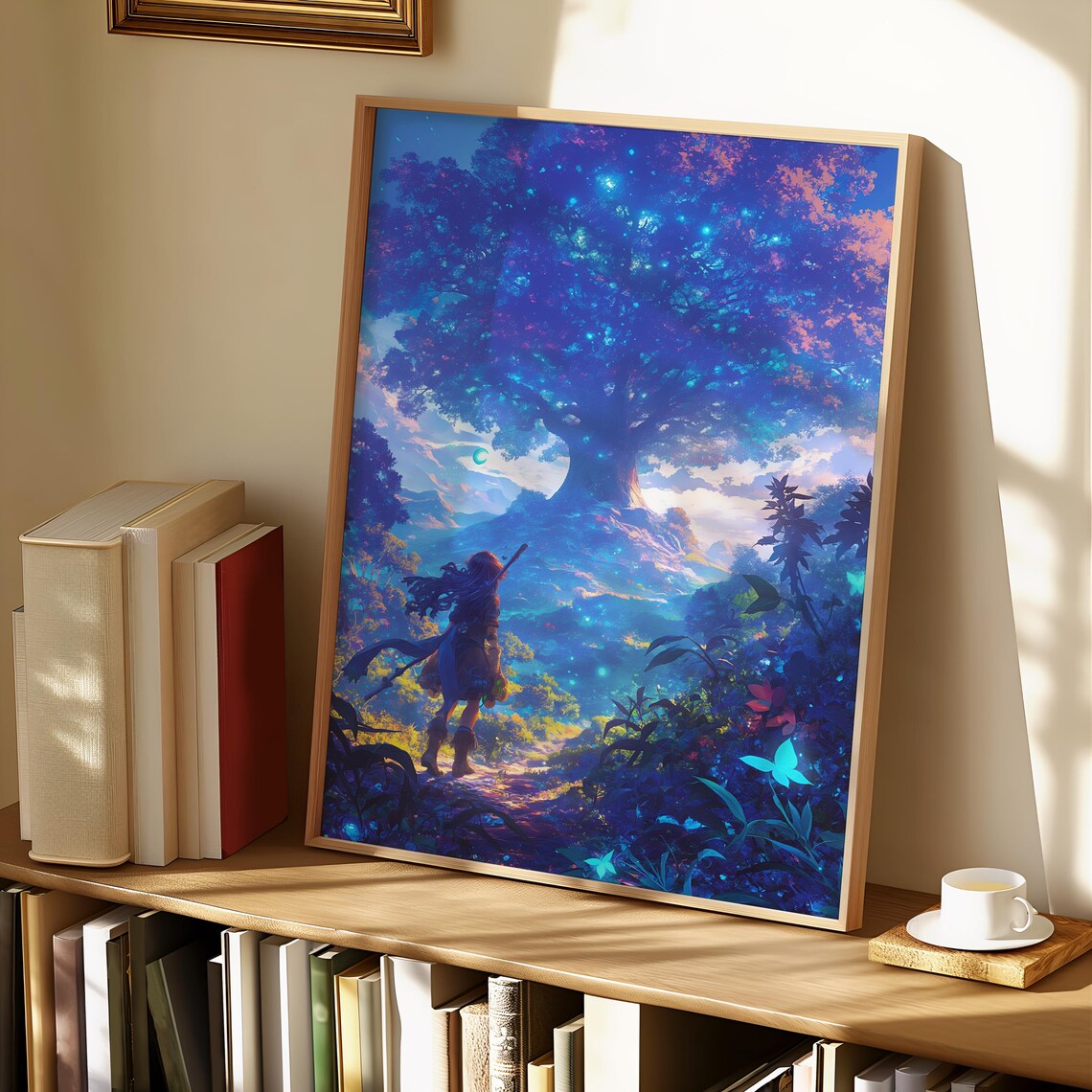 Anime Adventurer Giant Glowing Tree Mystical Fantasy Forest Poster - Image 2