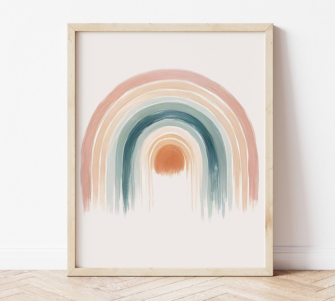 Earthy Rainbow Arch Watercolor Gender Neutral Nursery Art Poster