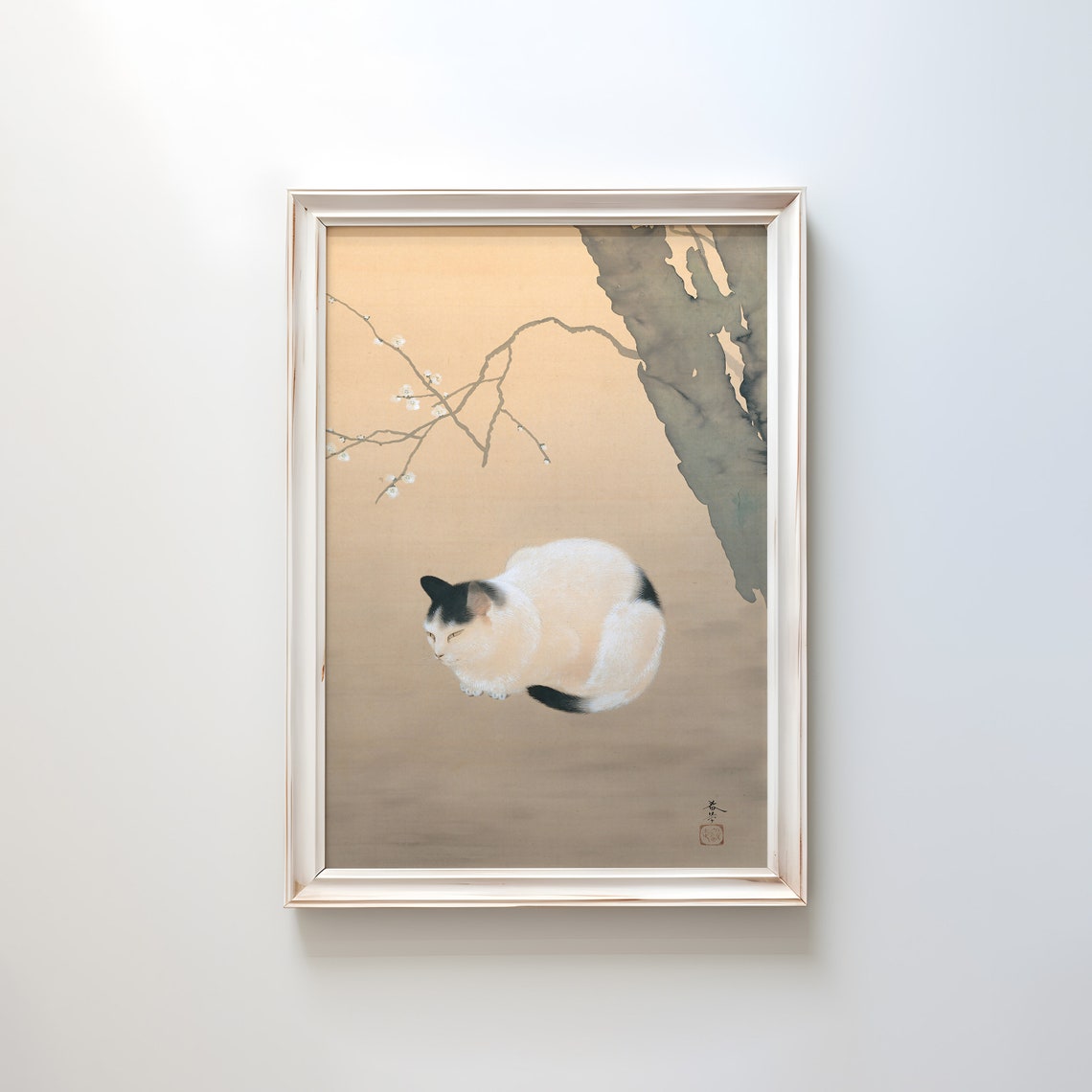 Cat with Plum Blossoms Vintage Japanese Antique Feline Art Print - Image 3