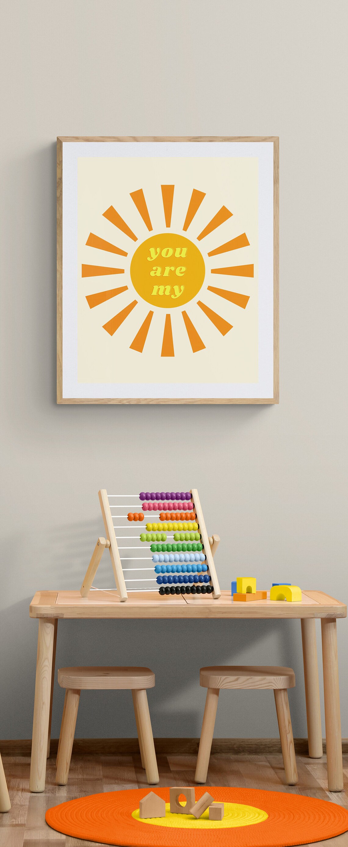 You Are My Sunshine Orange Sun Retro Kids Nursery Quote Wall Art - Image 3