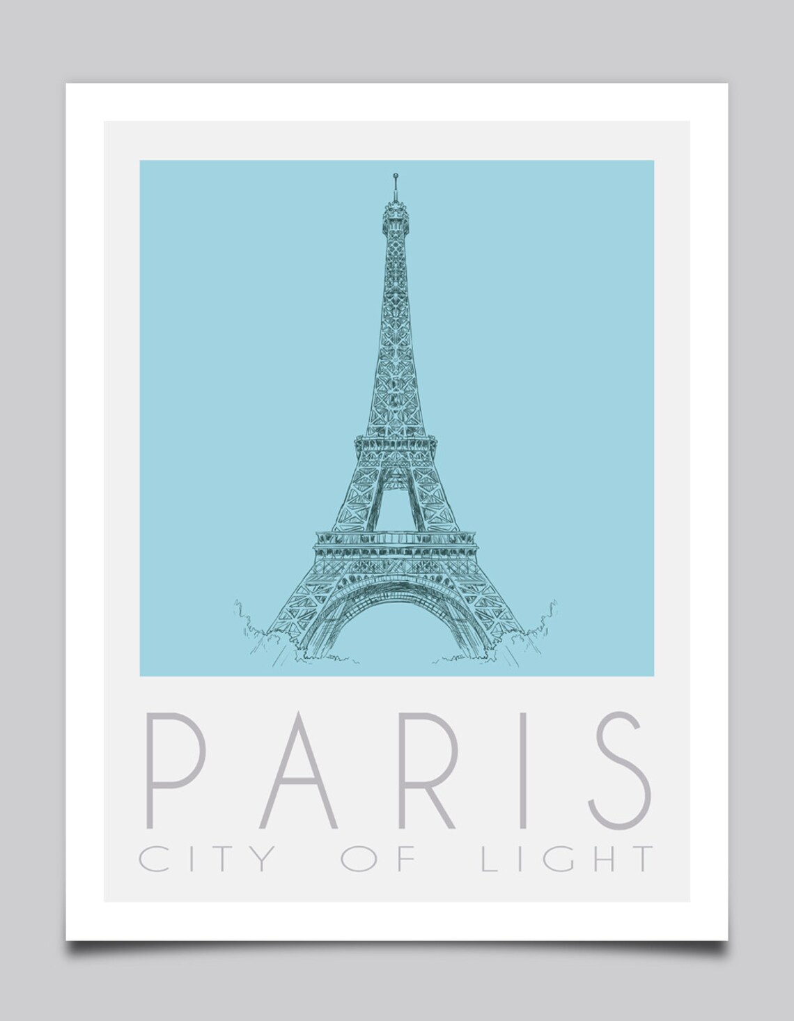 Paris City of Light Eiffel Tower Watercolor Sky Blue Art Poster - Image 2