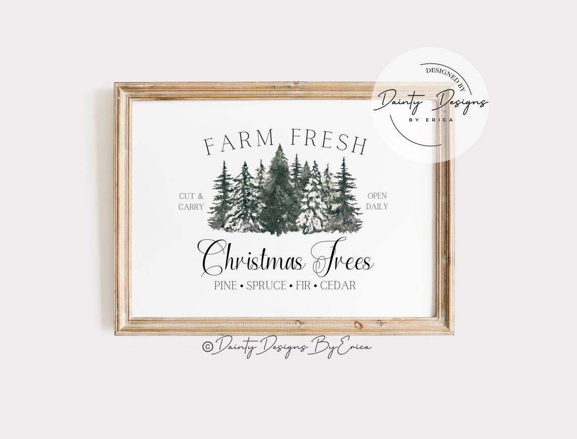 Farm Fresh Christmas Trees Watercolor Sign Poster Farmhouse Decor - Image 3