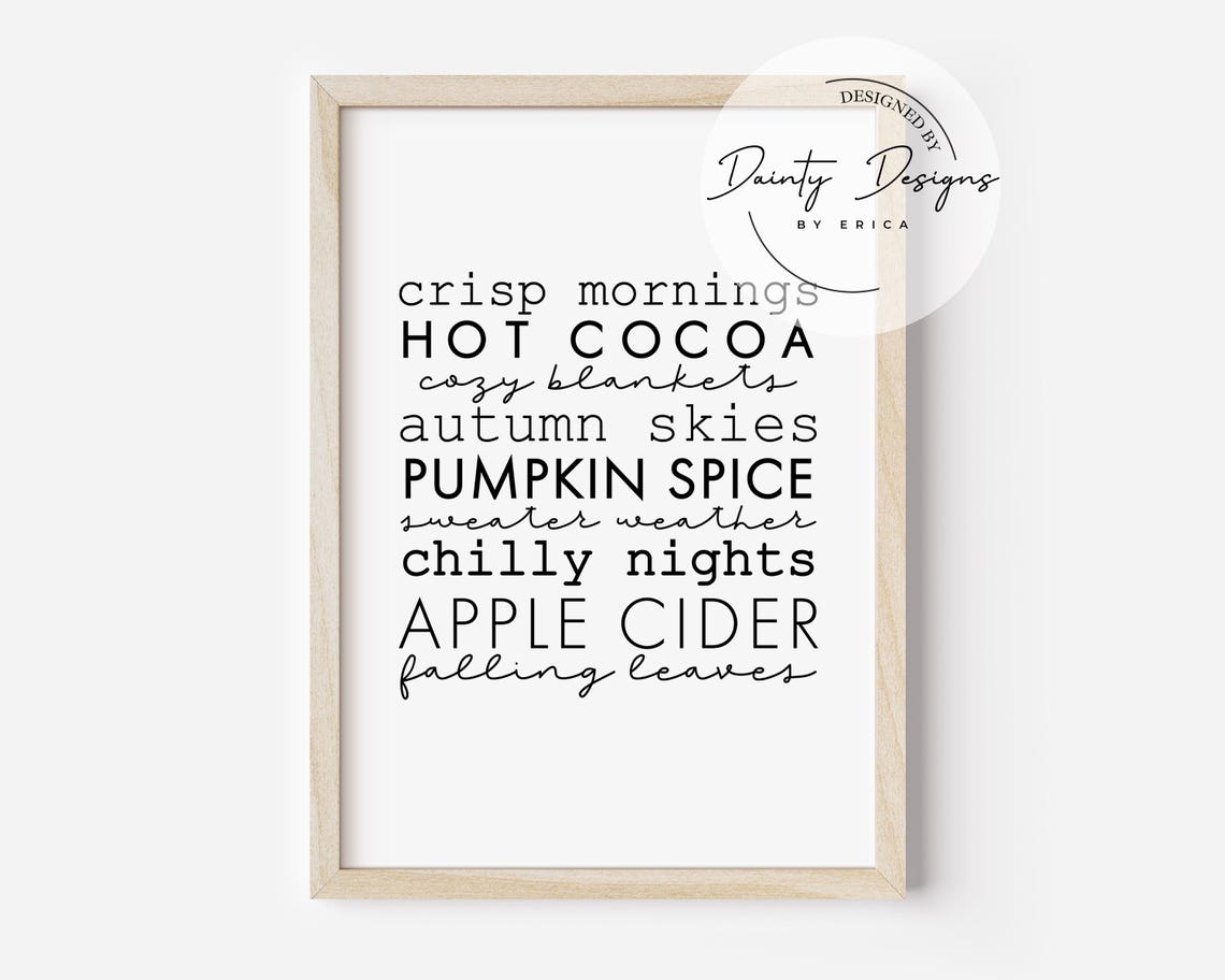 Fall Words List Hot Cocoa Apple Cider Autumn Typography Poster - Image 2