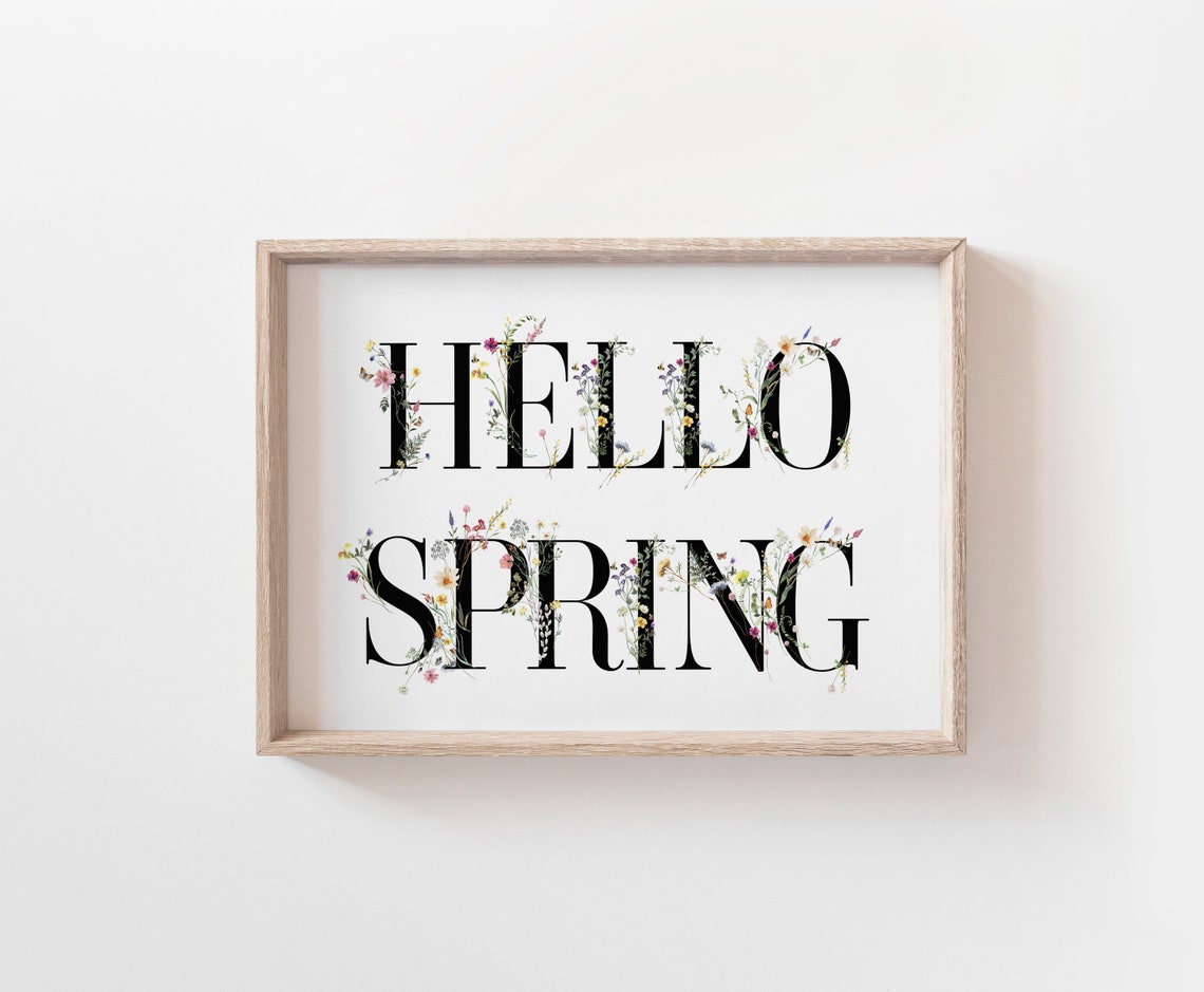Hello Spring Wildflower Botanical Letters Farmhouse Wall Decor Print - Image 3