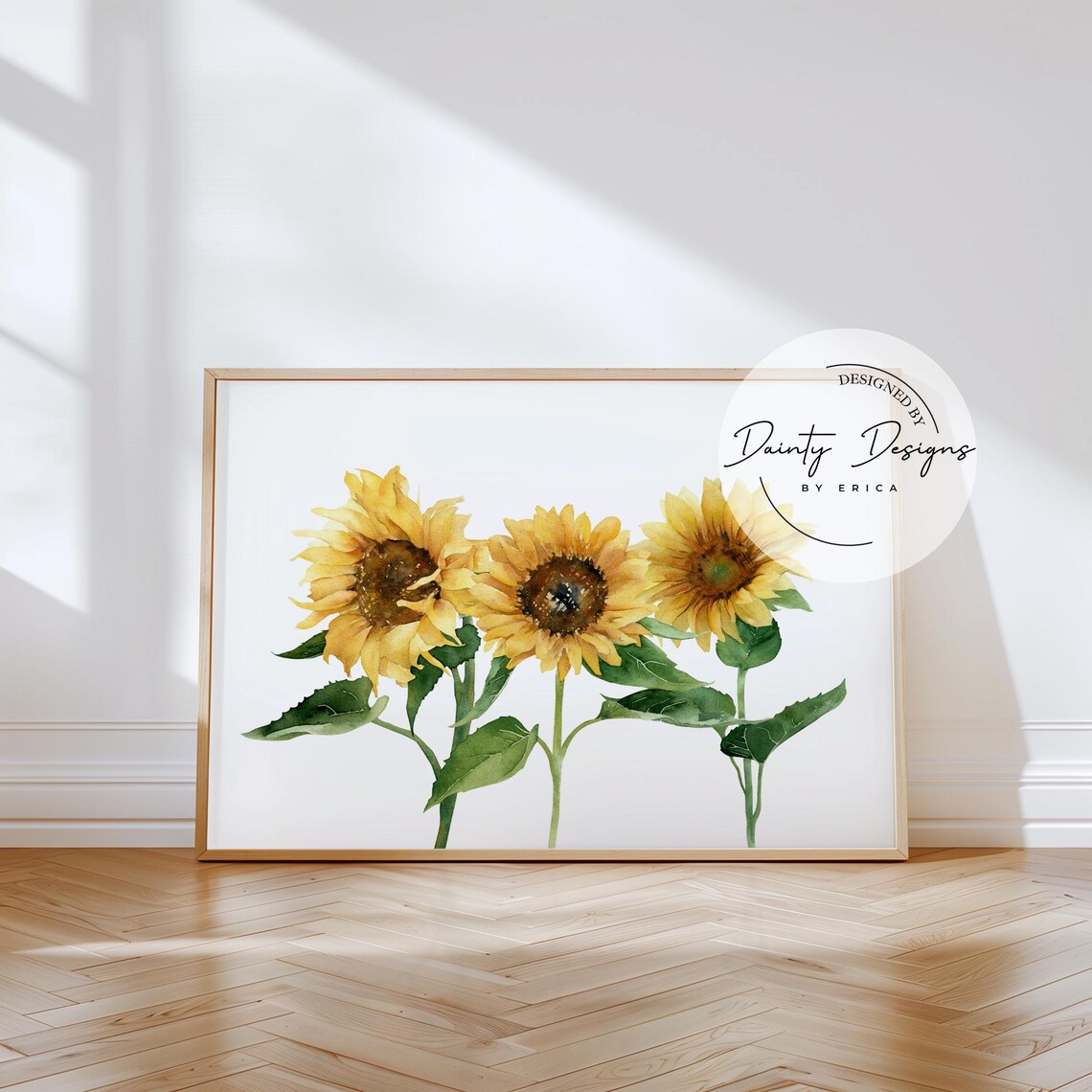 Three Bright Yellow Watercolor Sunflowers Fall Floral Botanical Art Print - Image 3