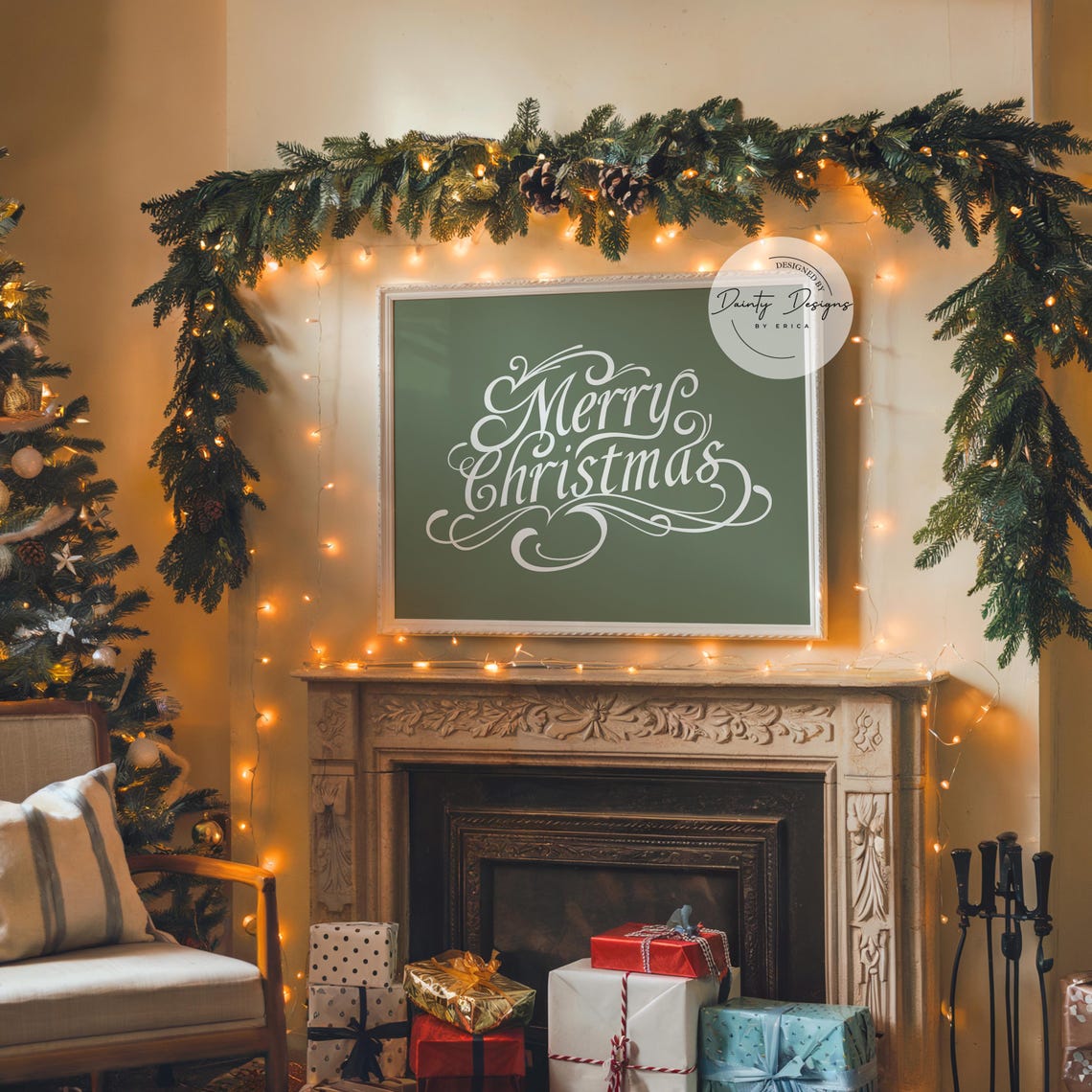 Merry Christmas Elegant Script Sage Green Holiday Beautiful Poster - Image 4