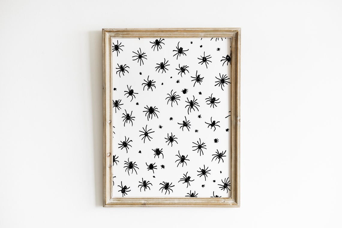Creepy Spooky Halloween Spider Pattern Black White Party Poster