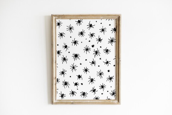Creepy Spooky Halloween Spider Pattern Black White Party Poster