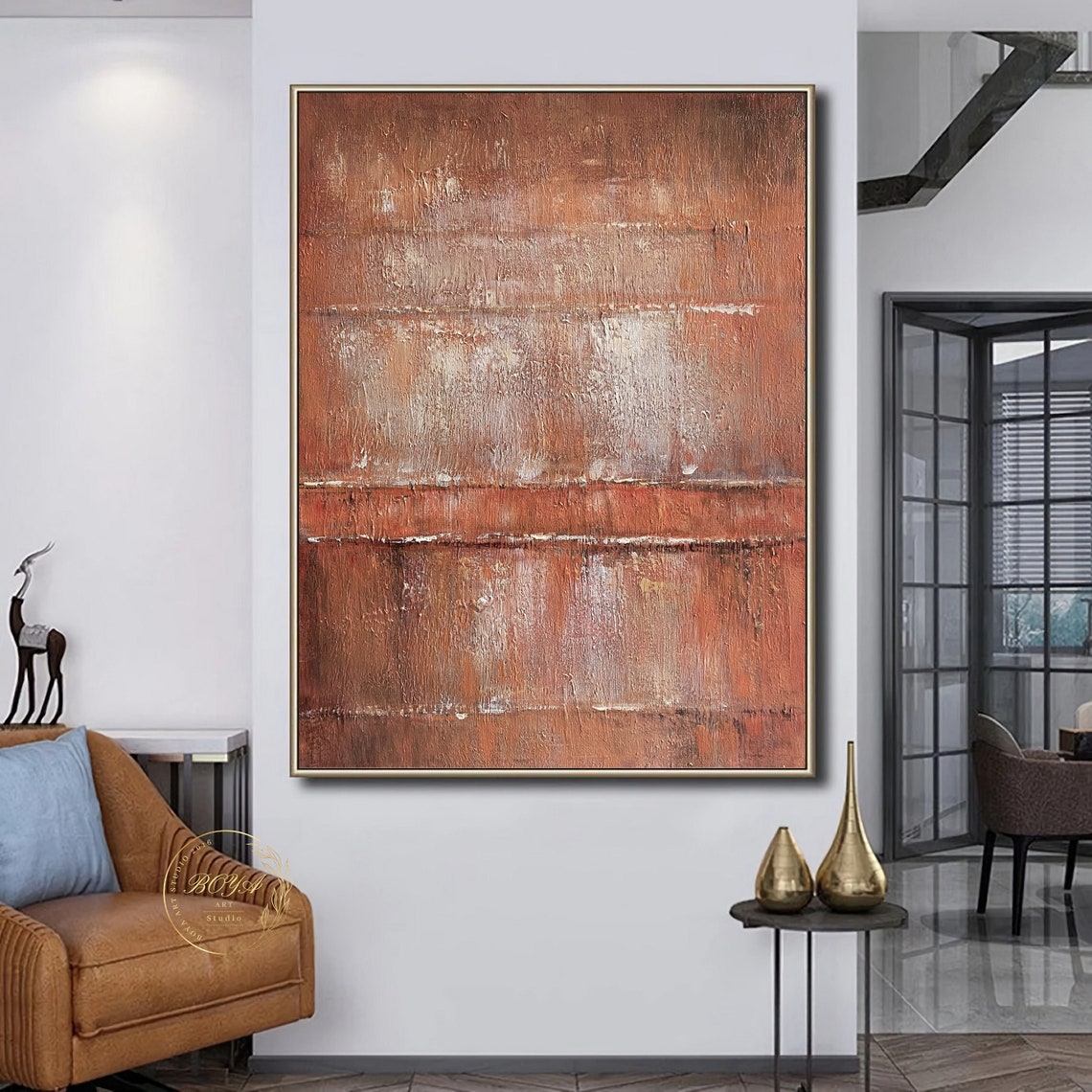 Terracotta Orange Textured Abstract with Horizon Bands Poster - Image 4
