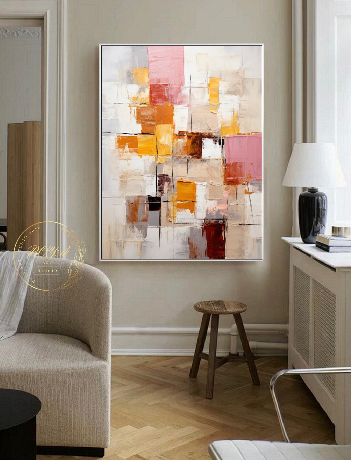 Beige Abstract Painting, Modern Textured Wall Art - Image 2