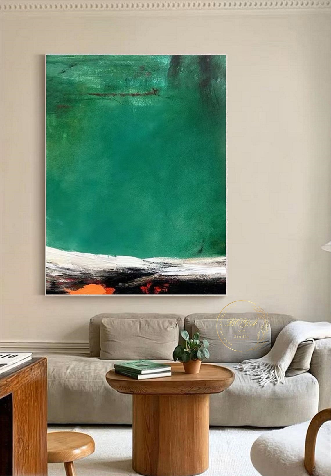 Deep Emerald Green Horizon with Dark Base Abstract Art Poster - Image 2