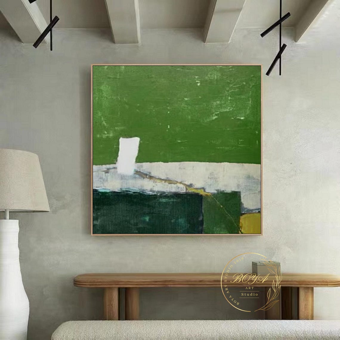 Calm Green Field with White Horizon Minimalist Abstract Poster - Image 2