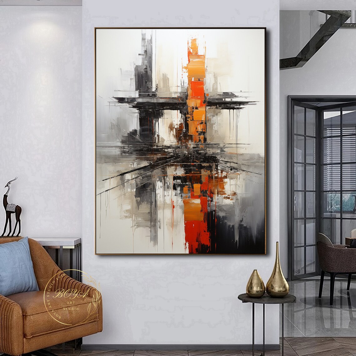 Black White Abstract Oil Painting, Modern Art Print - Image 2