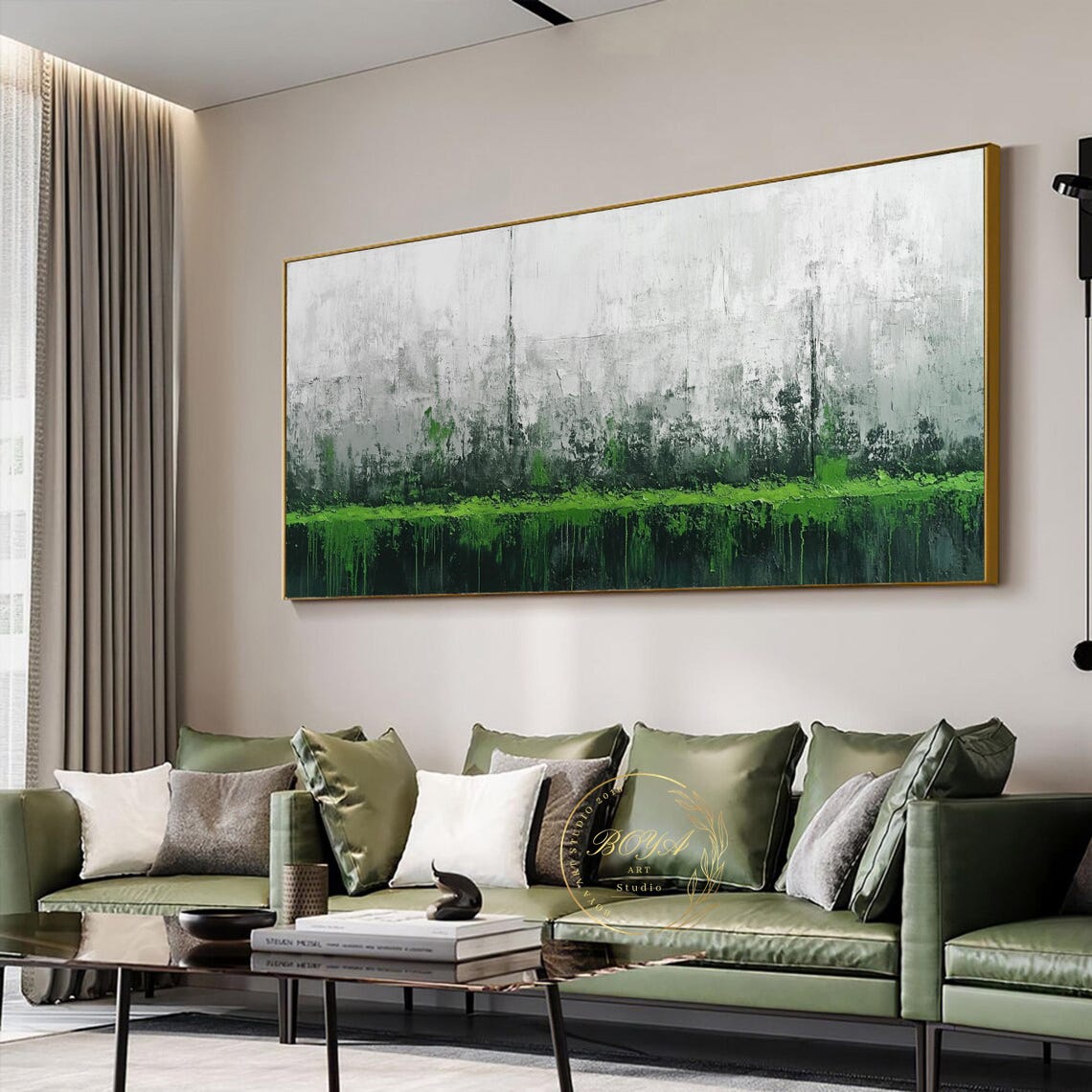Misty Green Abstract Landscape Wide Panoramic Horizon Poster - Image 5