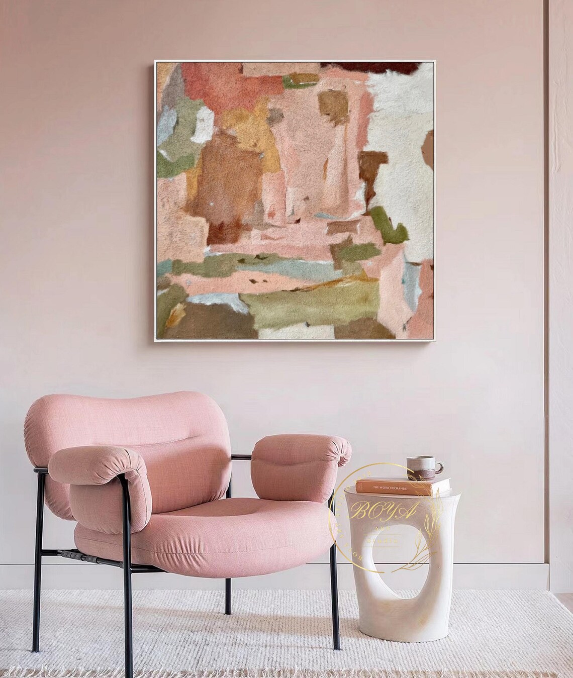 Pink Abstract Painting, Modern Beige Textured Art Print - Image 5