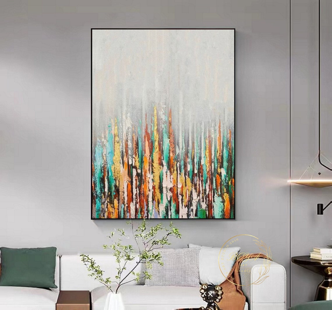 Colorful Vertical Drip Abstract in Turquoise and Gold Poster - Image 4