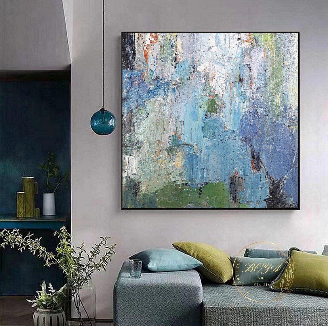 Blue Abstract Painting, Modern Minimalist Wall Art - Image 4
