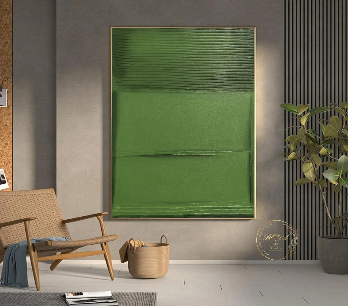 Rich Grass Green Horizontal Bands Minimalist Abstract Art Poster - Image 4