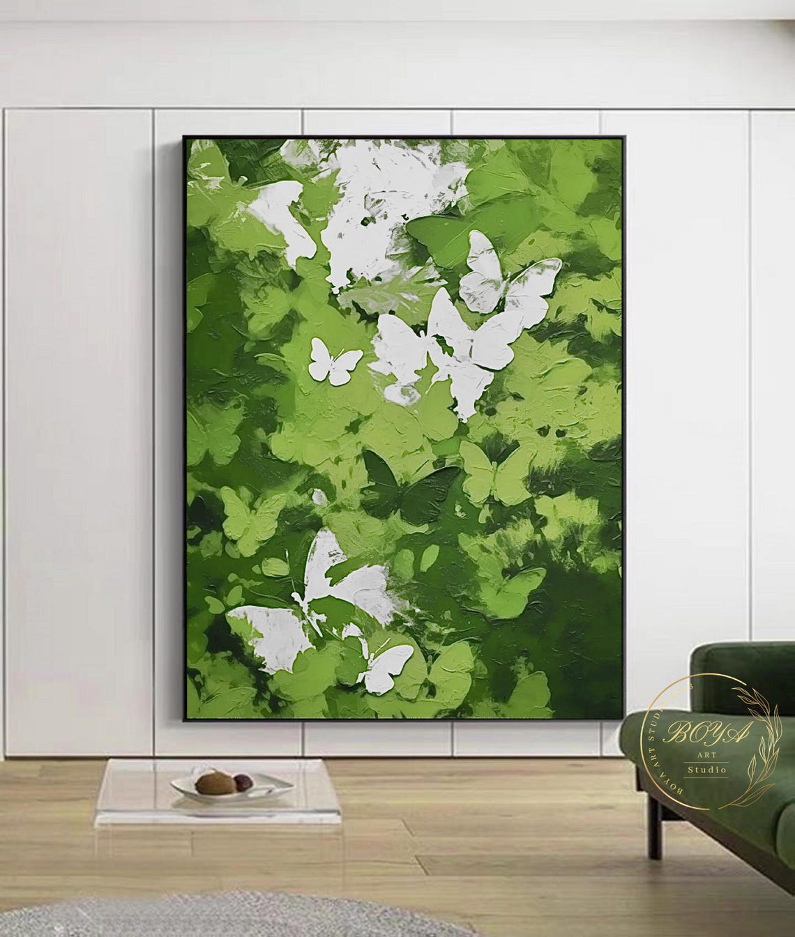 Green Abstract Painting Large Green Wall Art Butterfly Abstract Art Green Textured Art Butterfly Wall Painting Green Textured Oil Painting - Image 4