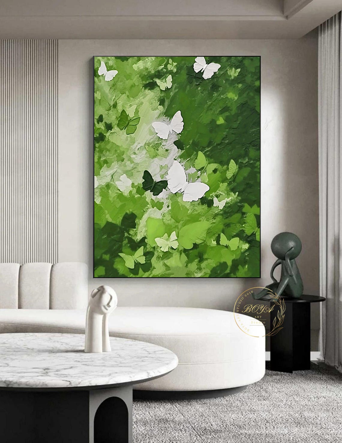 Large Green Textured Painting Butterfly Abstract Art Green Abstract Painting Butterfly Wall Painting Green Painting Green Wall Art - Image 2