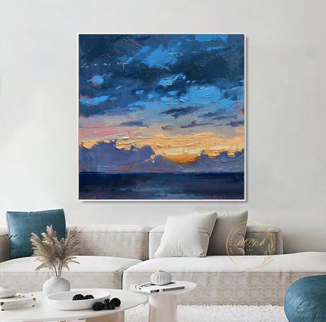 Blue Abstract Sky and Ocean Texture Art Print - Image 3