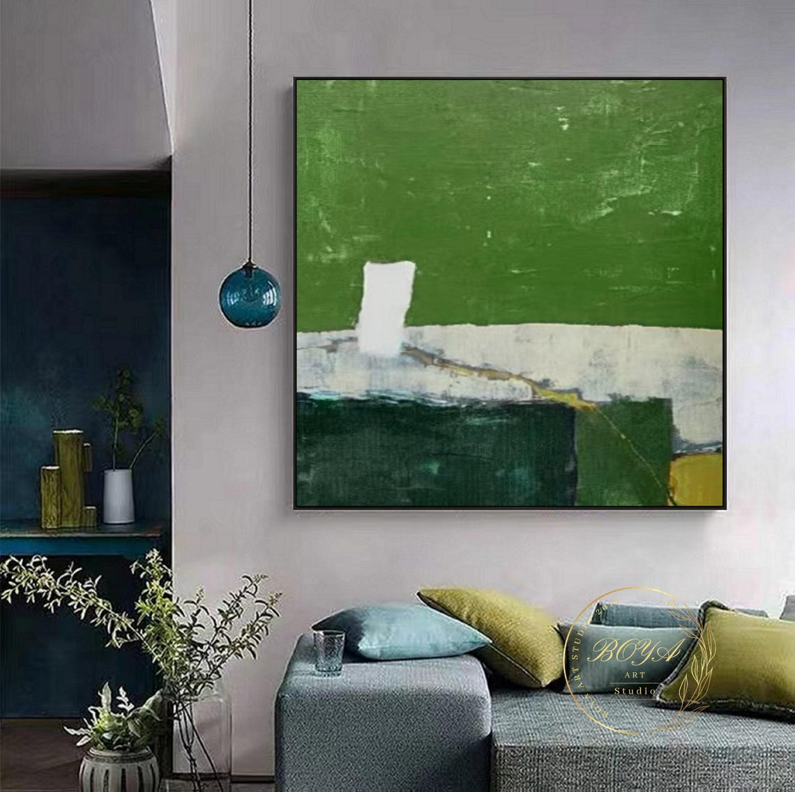 Calm Green Field with White Horizon Minimalist Abstract Poster - Image 5