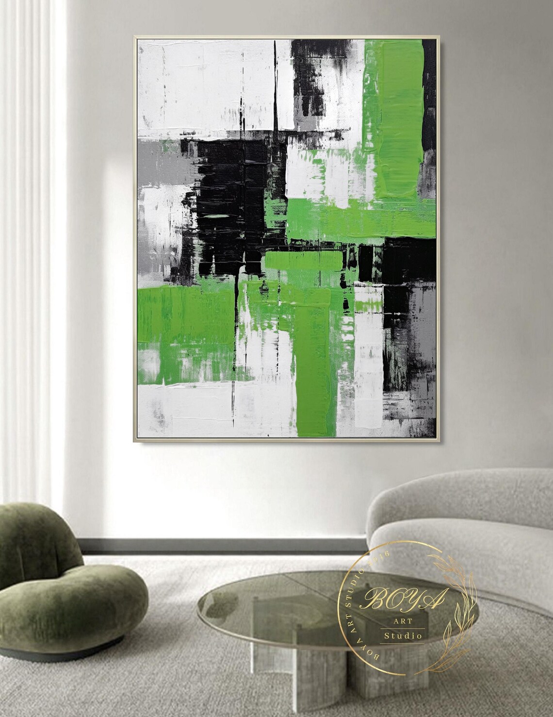 Minimalist Green Abstract Wall Art Print, Textured Modern - Image 3