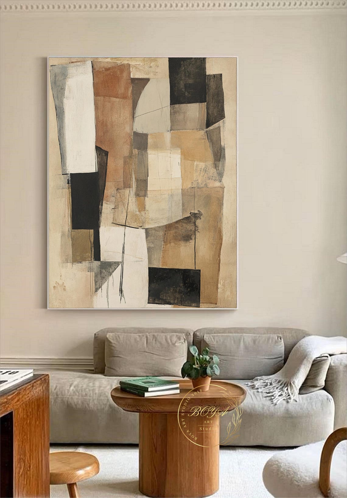 Earthy Beige Brown and Black Wabi Sabi Blocks Abstract Poster - Image 4