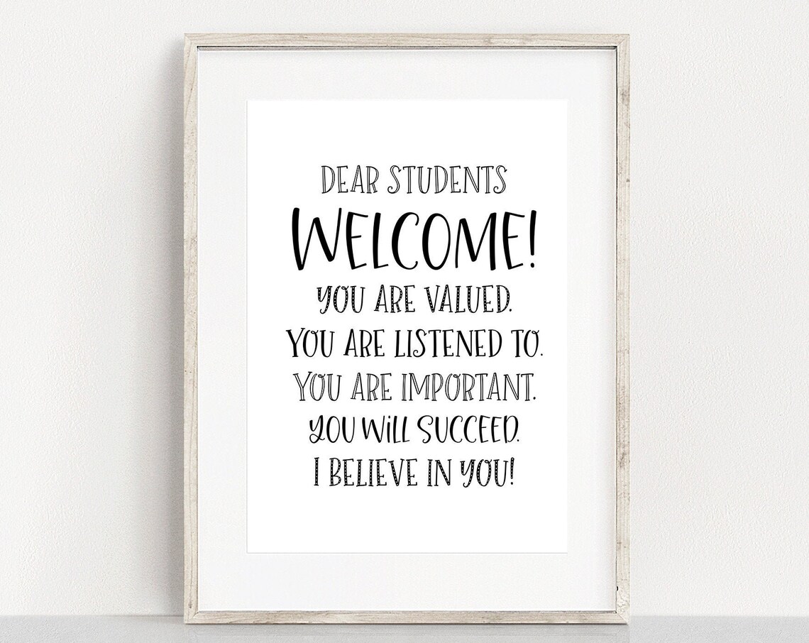 Dear Students Welcome You Are Valued Classroom Teacher Sign Wall Art