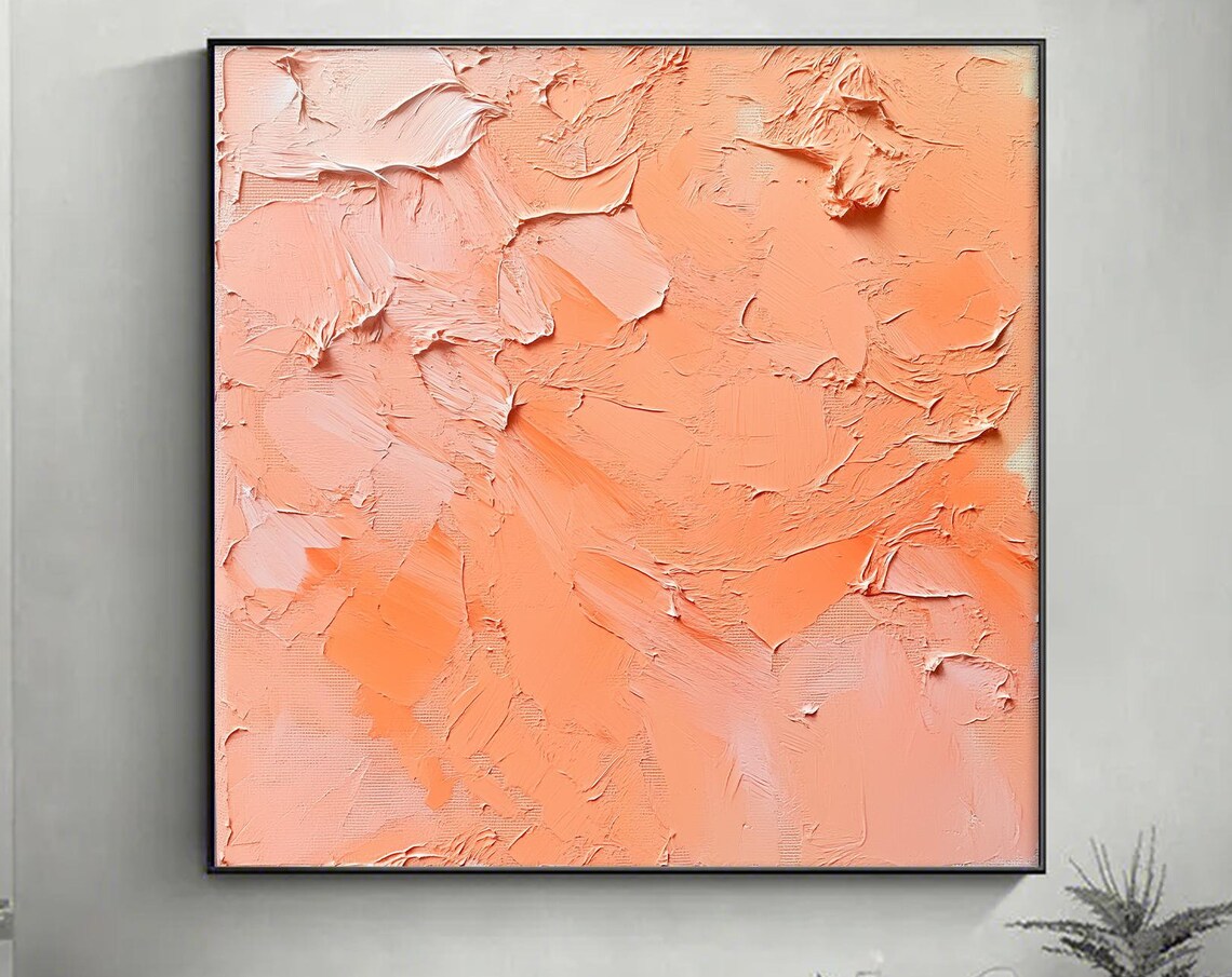 Peach Orange Palette Knife Textured Abstract Painting Warm Wall Art